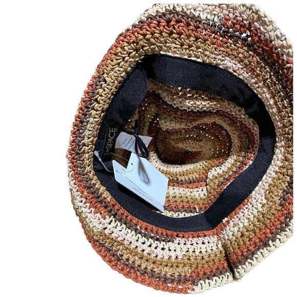 L SPACE Women’s One Size Straw Brie Bucket Hat Orange Brown Relaxed Sun Beach - Picture 3 of 6